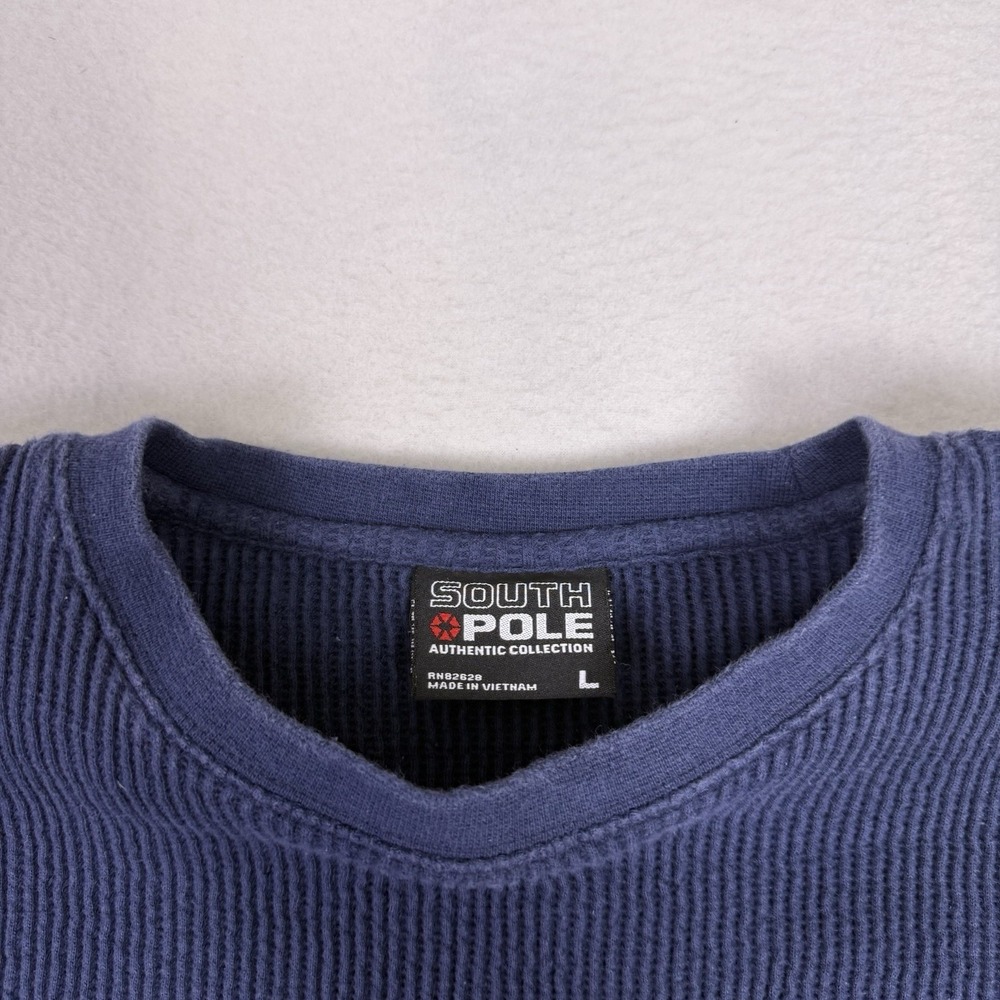 Southpole Mens Large Navy Blue Waffle Knit Thermal Long Sleeve Shirt Y2K - Picture 2 of 6